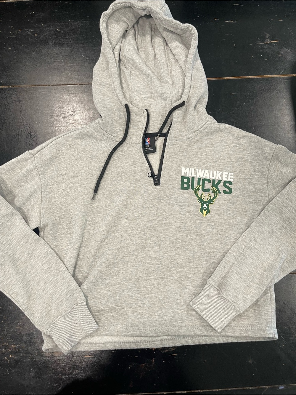 NBA Milwaukee Bucks Gray Hooded Cropped Zip Pullover